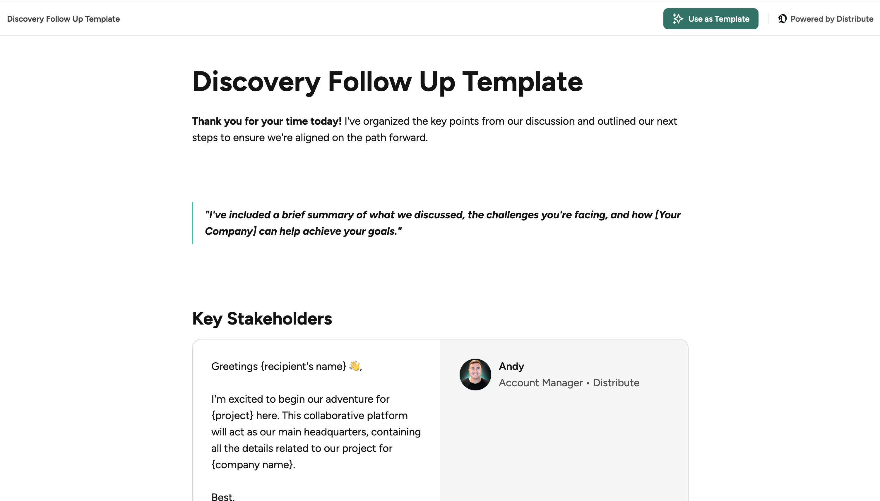 Discovery Follow Up Template