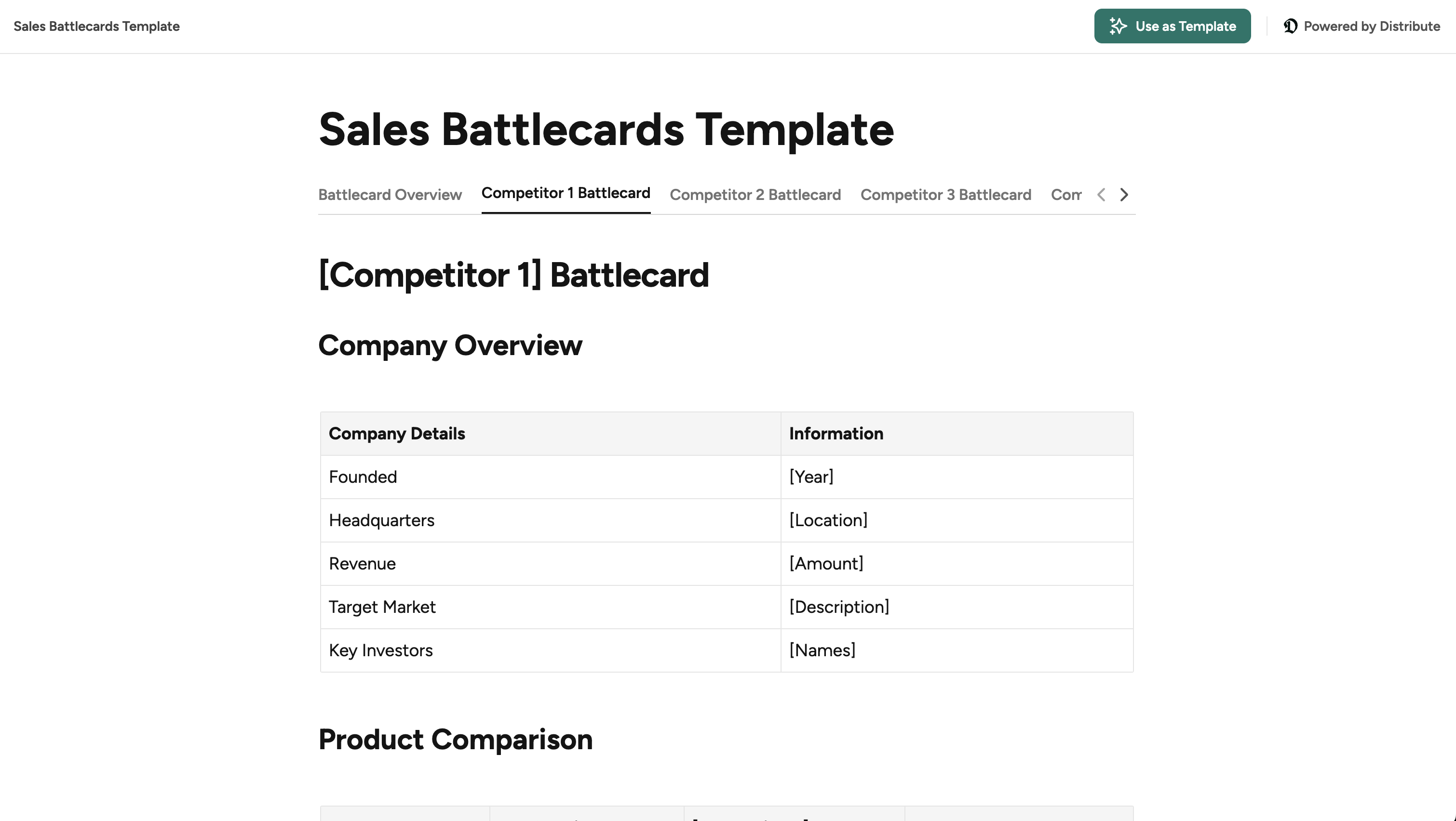 Sales Battlecards Template