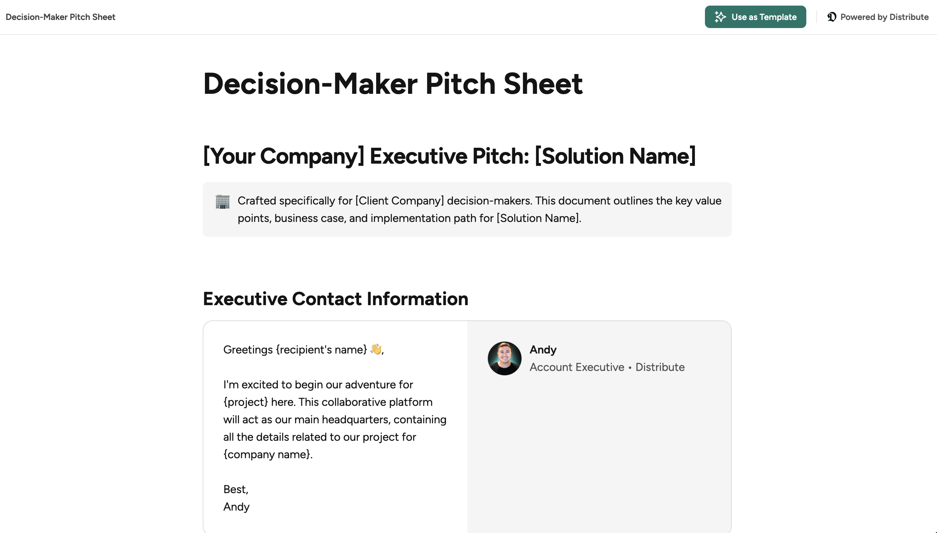Decision-Maker Pitch Sheet