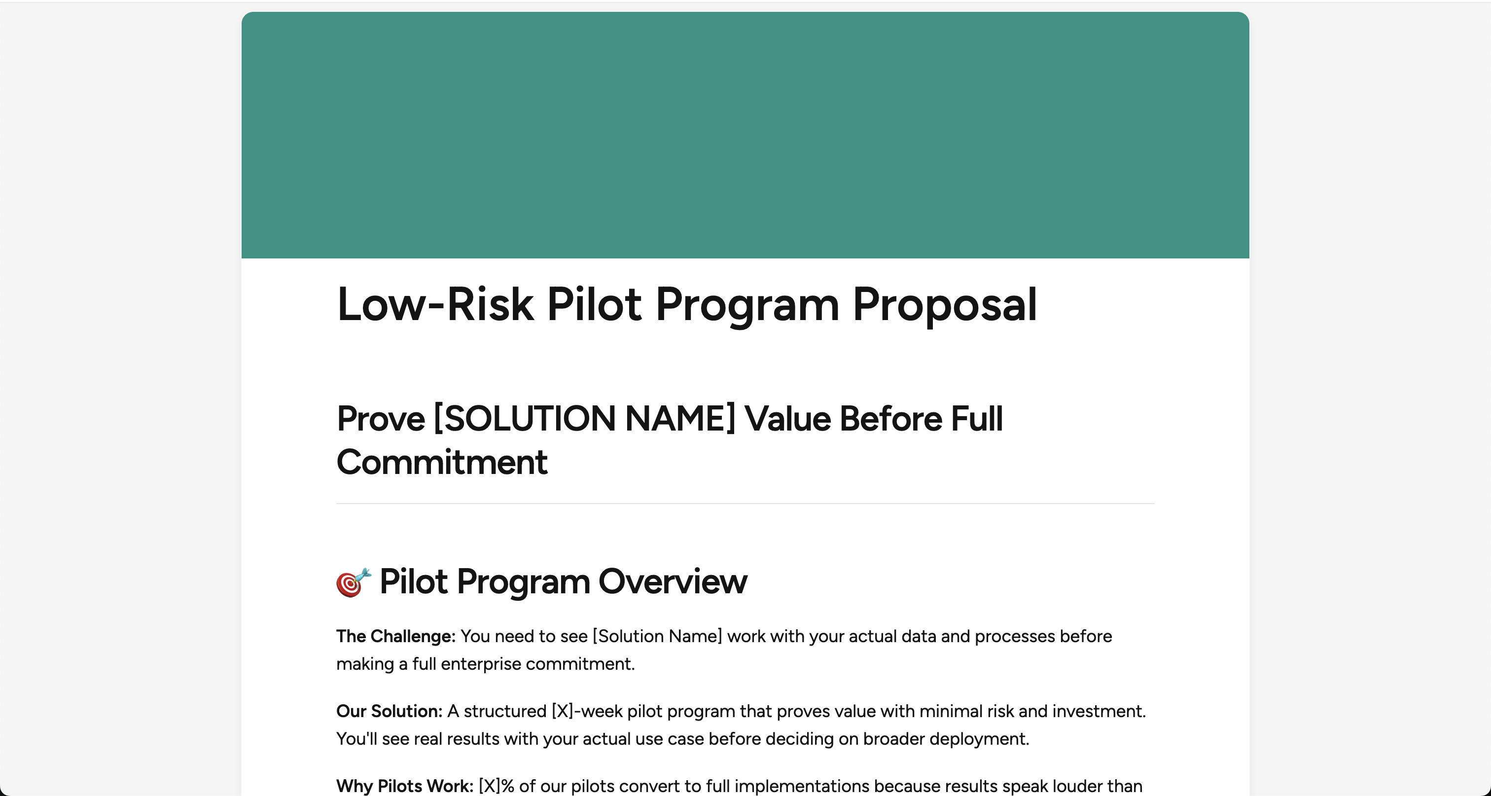 Low-Risk Pilot Program Proposal