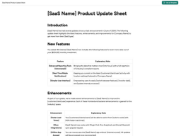 "What's New" Product Update Sheet